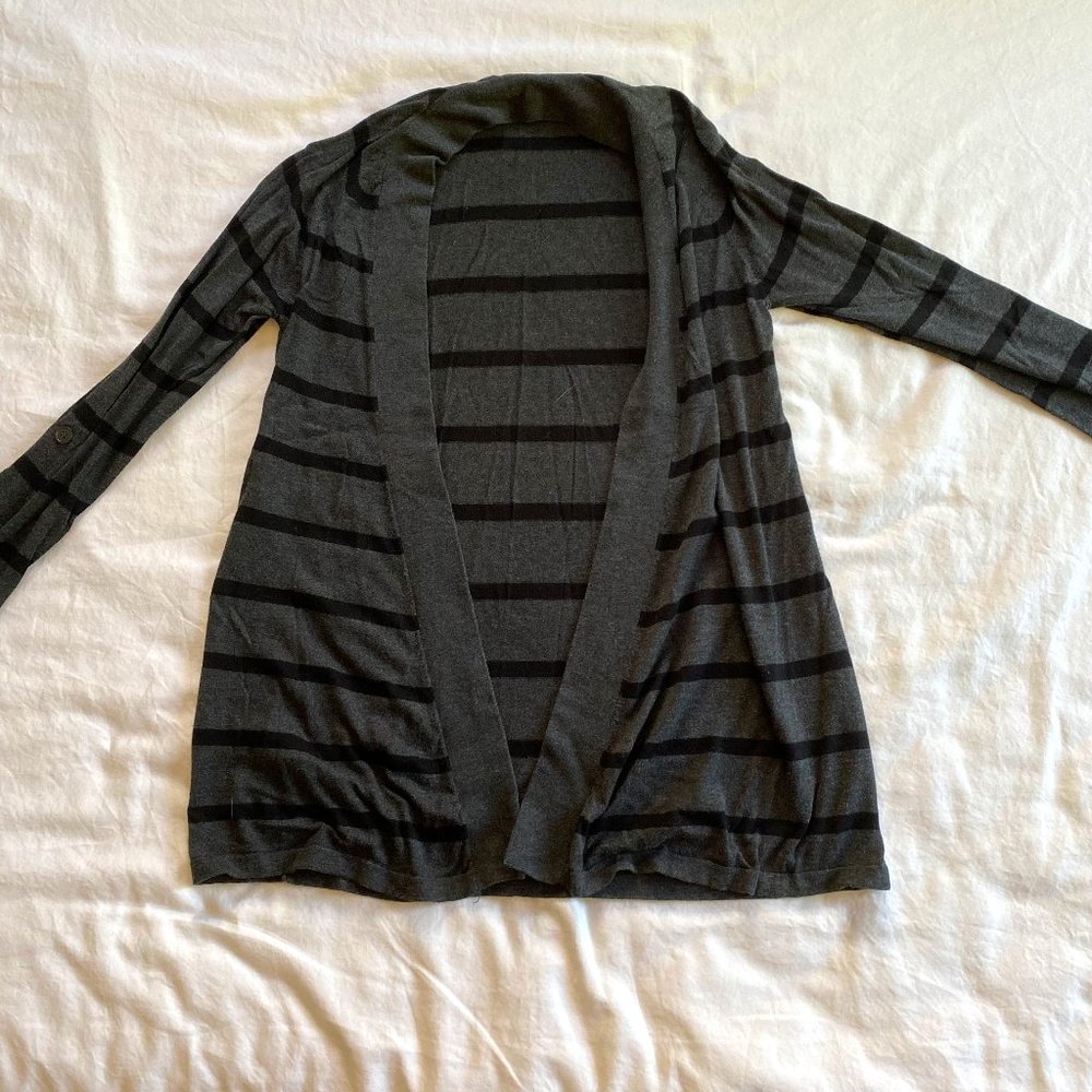 Express Black and Grey Striped Cardigan Women's M